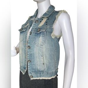 Hook Blue Denim Vest with Distressed Details and Cropped Length vintage